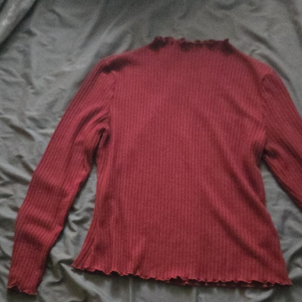 SHEIN Burgundy Ribbed Long Sleeve Top